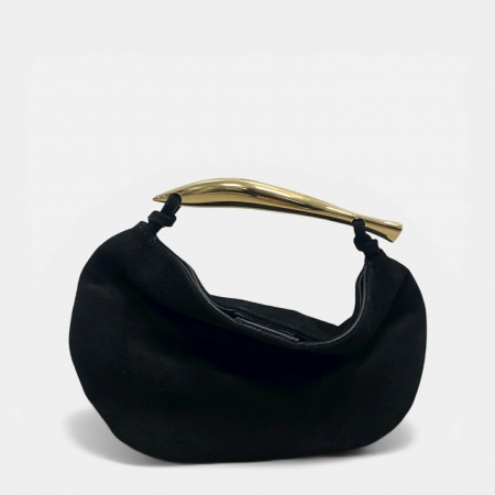 EUGENIE NERA - Borsa a mano in vera pelle suede nera