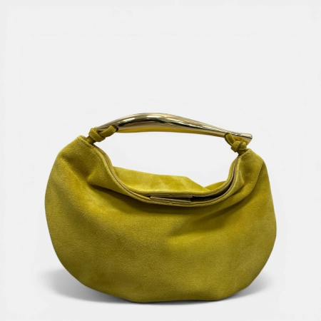 EUGENIE GIALLO SENAPE - Borsa a mano in vera pelle suede