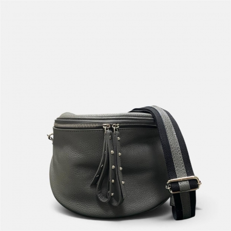 ANNA GRIGIA - Borsa a tracolla in vera pelle grigio scuro