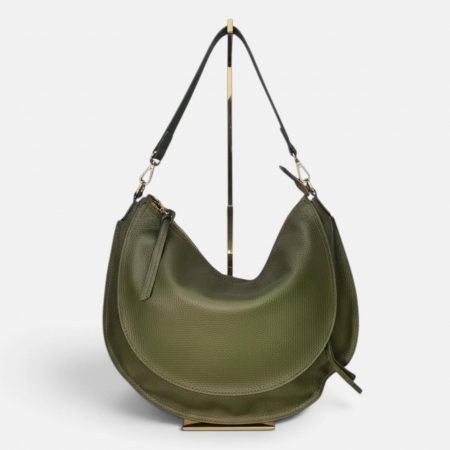 OLESYA VERDE OLIVA - Borsa a spalla in vera pelle verde oliva